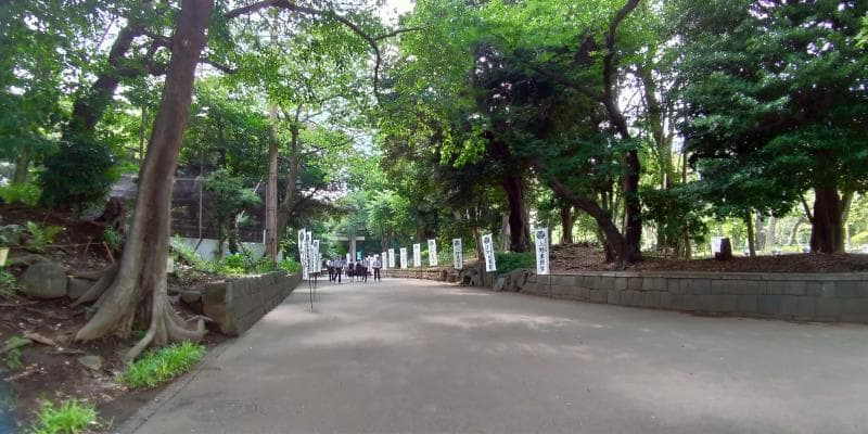 たくさんの白いのぼりが両脇に立つ上野東照宮の参道
