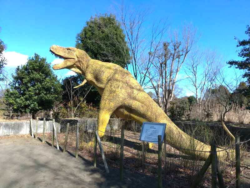 巨大なティラノサウルスの模型の屋外展示